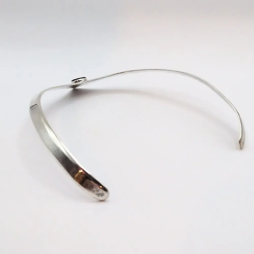 Vintage Taxco Mexico Sterling Silver 925 Onyx Pointed Collar Necklace 54g - Picture 6 of 8